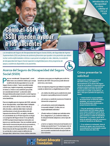 Seguro de incapacidad para discapacidades crónicas 1 How SSI and SSDI Can Help Patients (Spanish) - Patient Advocate ...